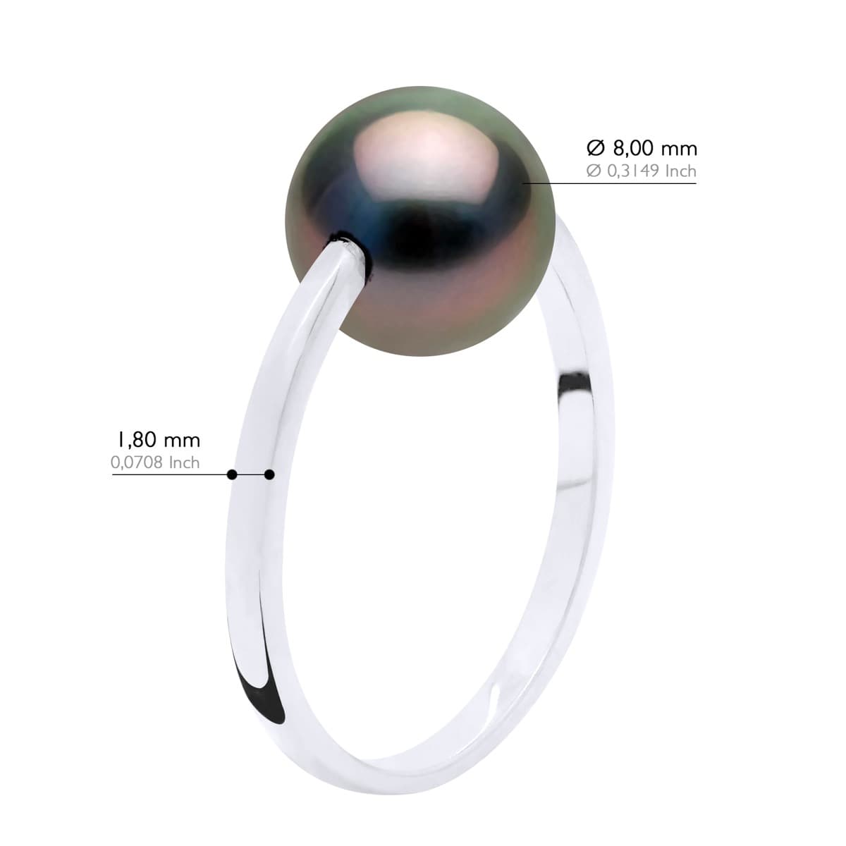 Bague Jonc Véritable Perle de Tahiti Ronde 8-9 mm — Or Blanc 375 Millièmes 3