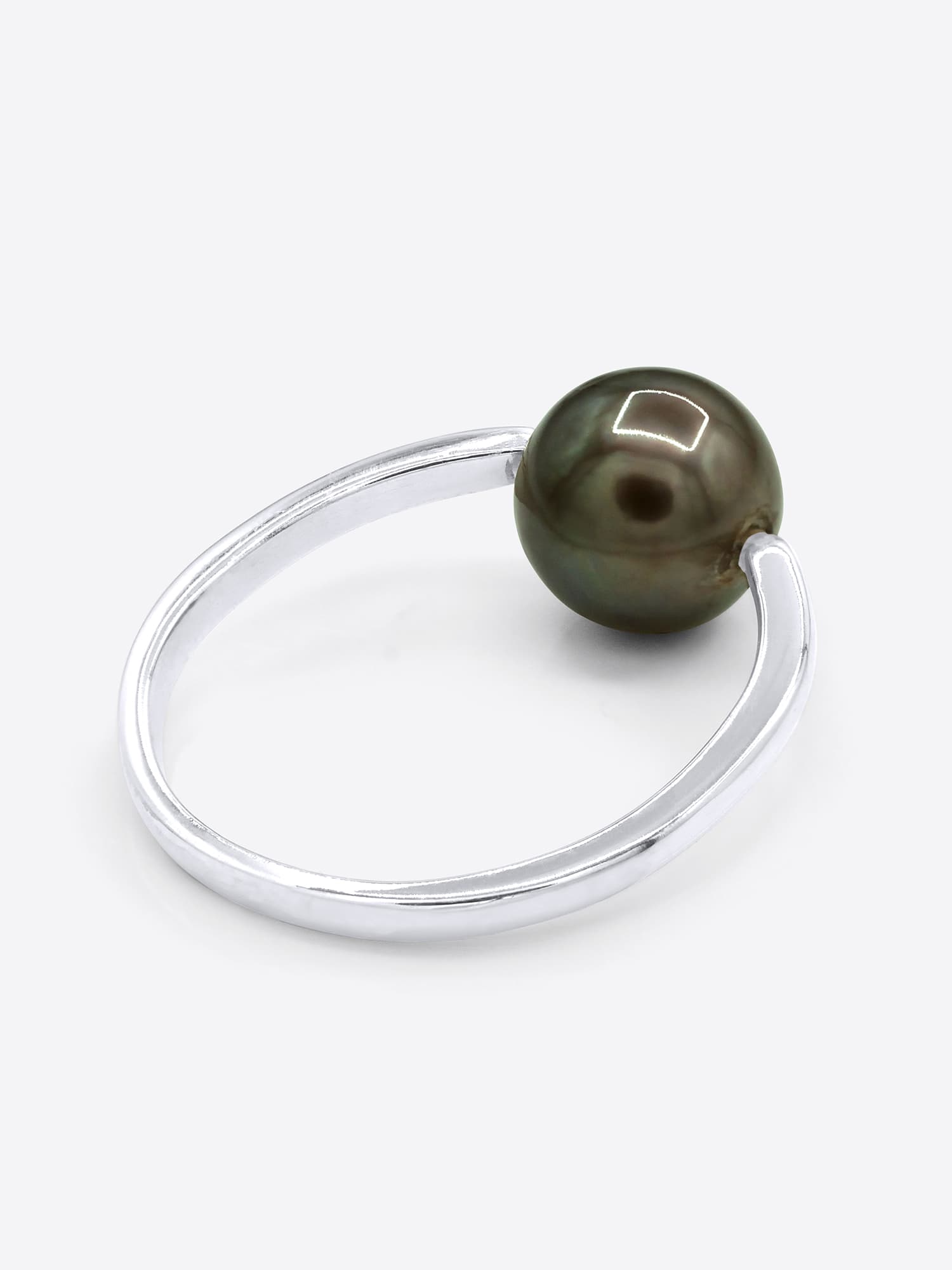 Bague Jonc Véritable Perle de Tahiti Ronde 8-9 mm — Or Blanc 375 Millièmes 5