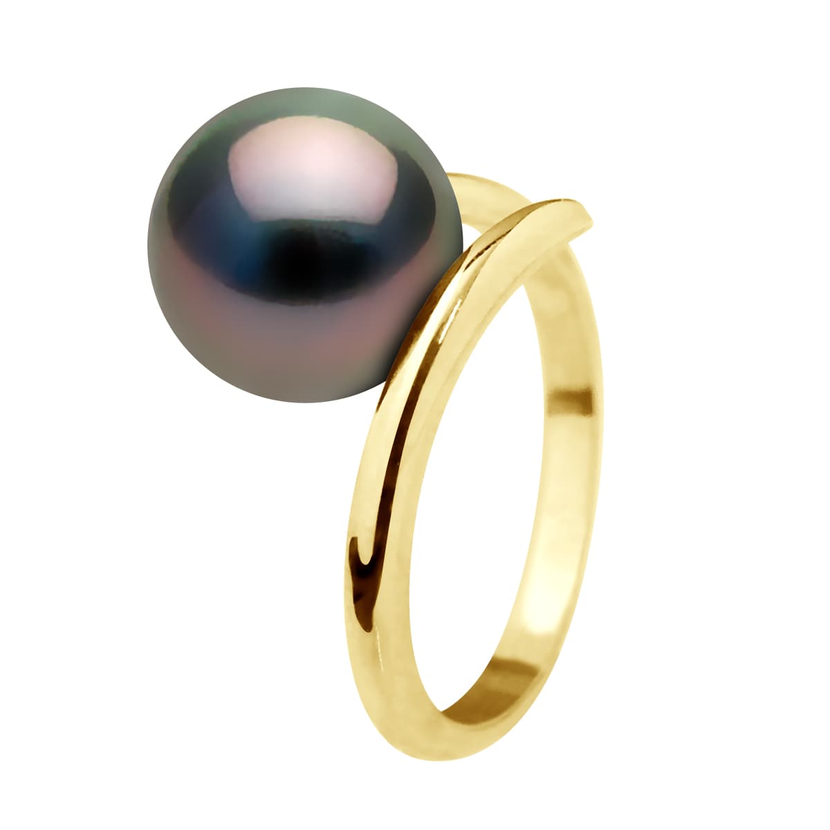 Bague Jonc Véritable Perle de Tahiti Ronde 10-11 mm — Or Jaune 375 Millièmes 1