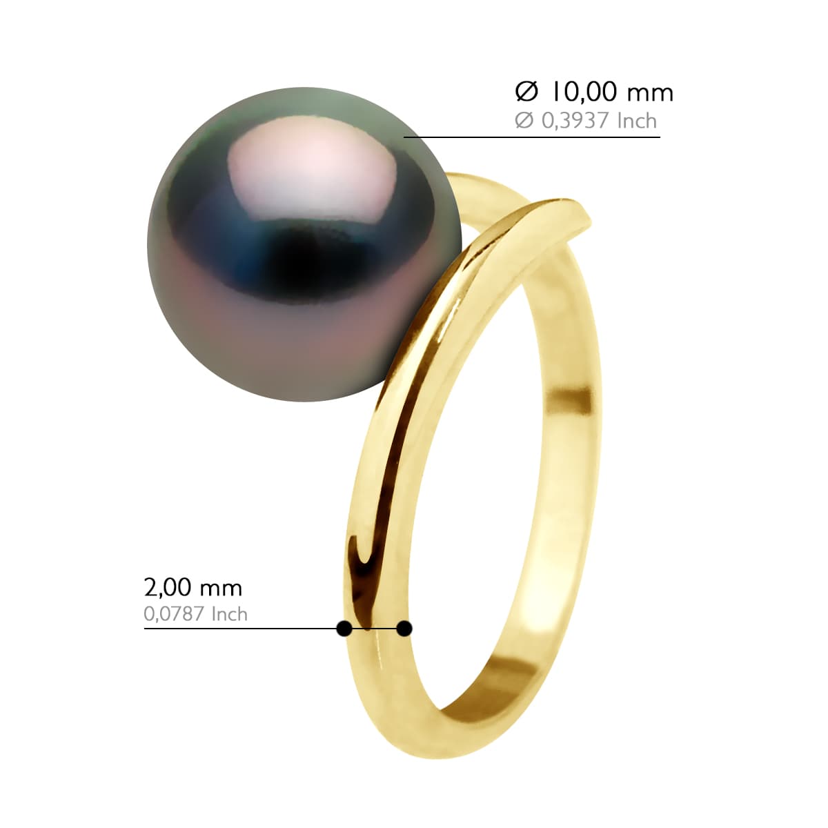 Bague Jonc Véritable Perle de Tahiti Ronde 10-11 mm — Or Jaune 375 Millièmes 2