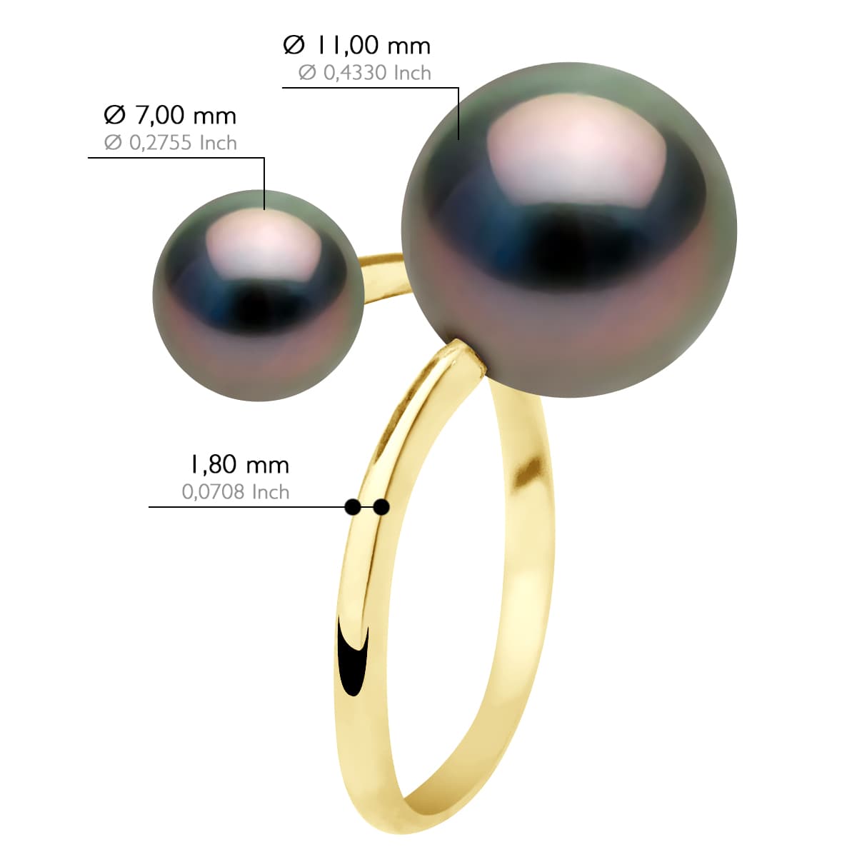 Bague Véritables Perles de Tahiti Rondes 11-12 mm — Or Jaune 375 Millièmes 2