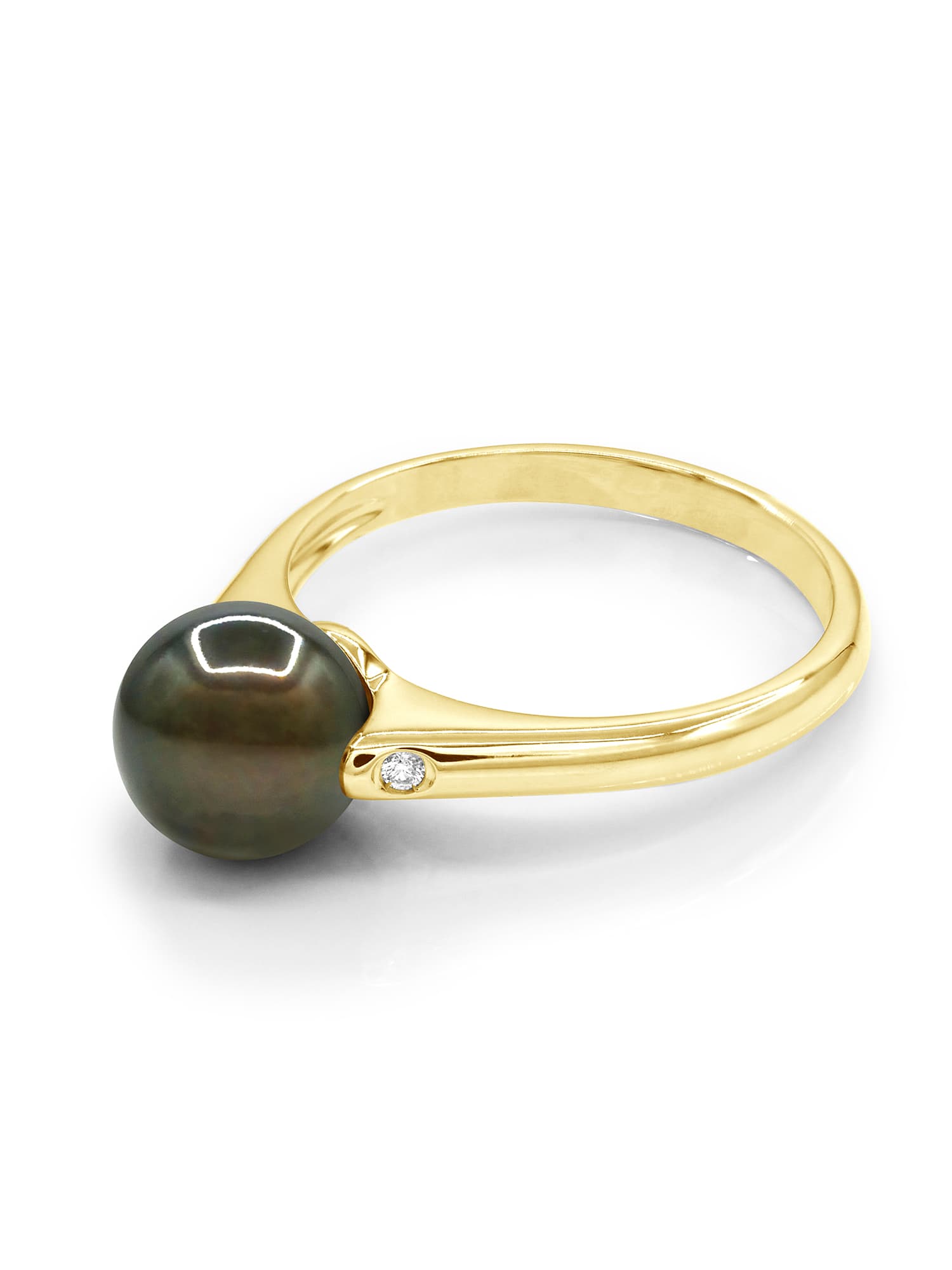 Bague Véritables Perles de Tahiti Rondes 8-9 mm Diamants 0.02 ct — Or Jaune 375 Millièmes 1