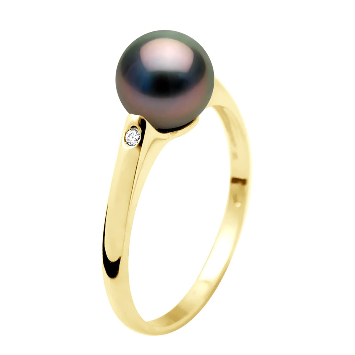 Bague Véritables Perles de Tahiti Rondes 8-9 mm Diamants 0.02 ct — Or Jaune 375 Millièmes 4