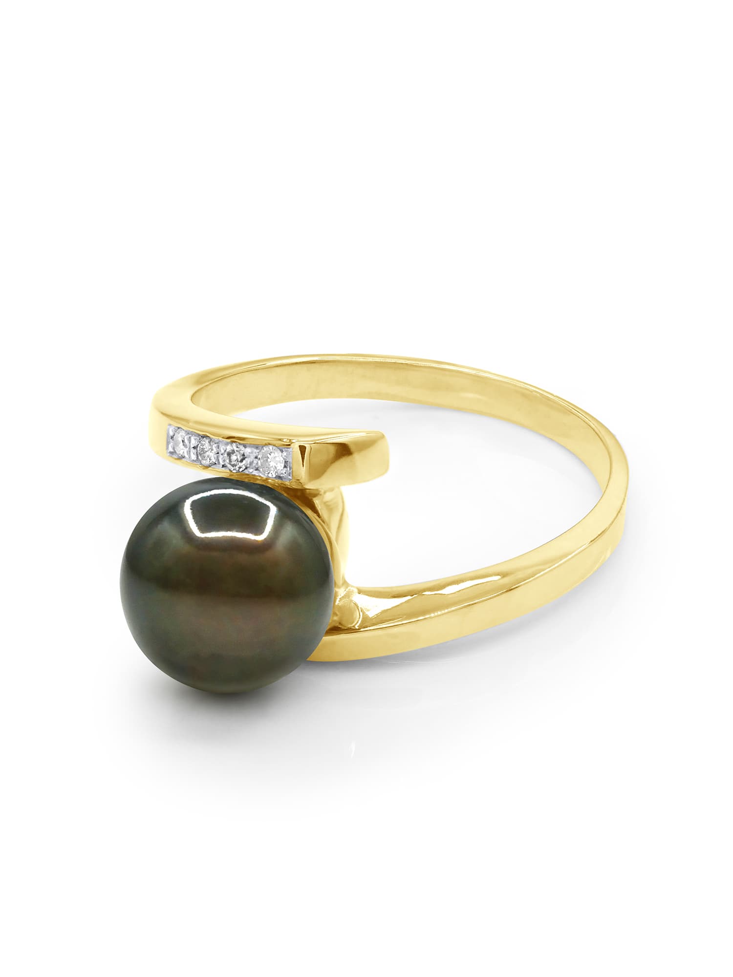 Bague Véritable Perle de Tahiti Ronde 8-9 mm Diamant 0.04 ct — Or Jaune 375 Millièmes 1