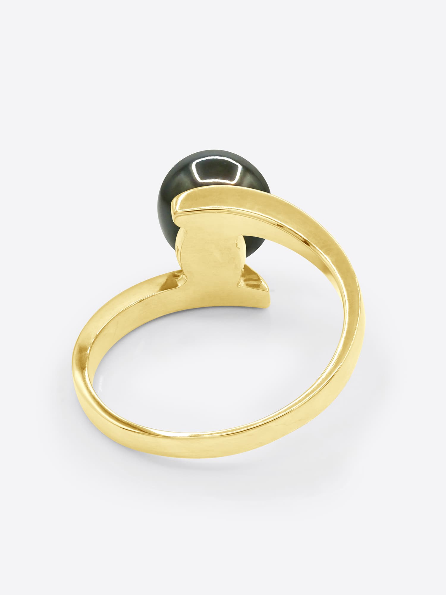 Bague Véritable Perle de Tahiti Ronde 8-9 mm Diamant 0.04 ct — Or Jaune 375 Millièmes 5
