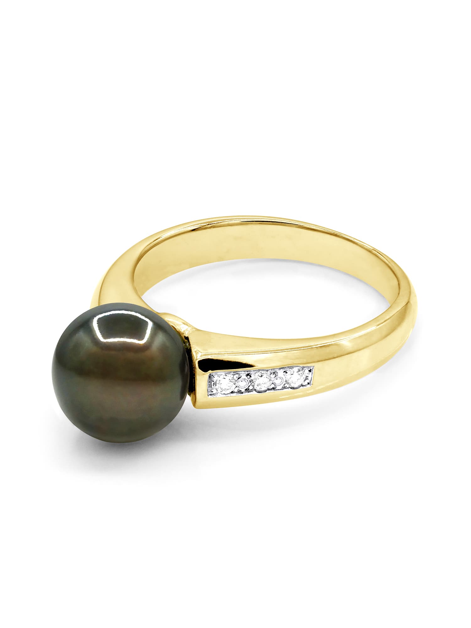 Bague Véritable Perle de Tahiti Ronde 8-9 mm Diamant 0.06 ct — Or Jaune 375 Millièmes 1