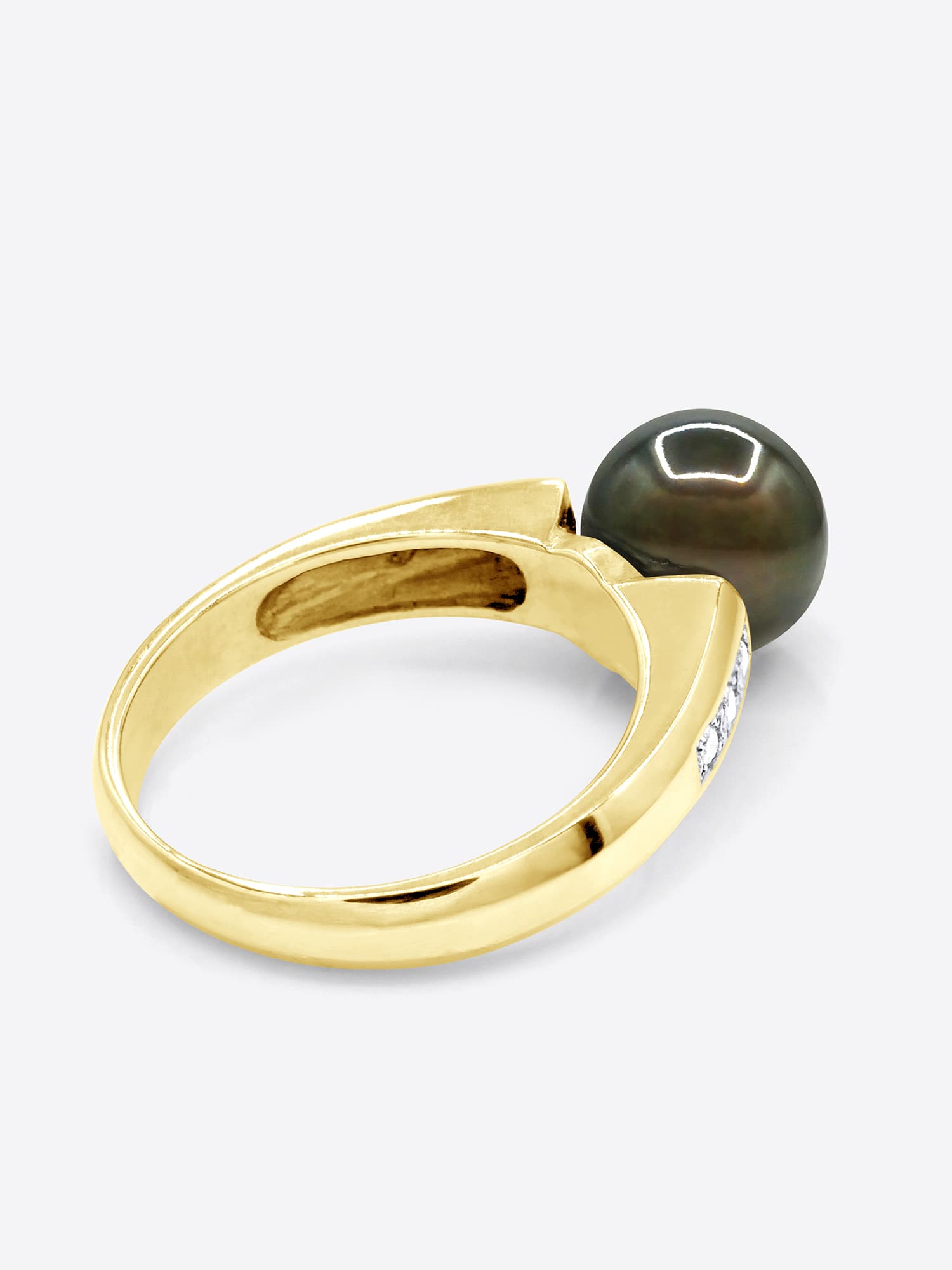 Bague Véritable Perle de Tahiti Ronde 8-9 mm Diamant 0.06 ct — Or Jaune 375 Millièmes 6