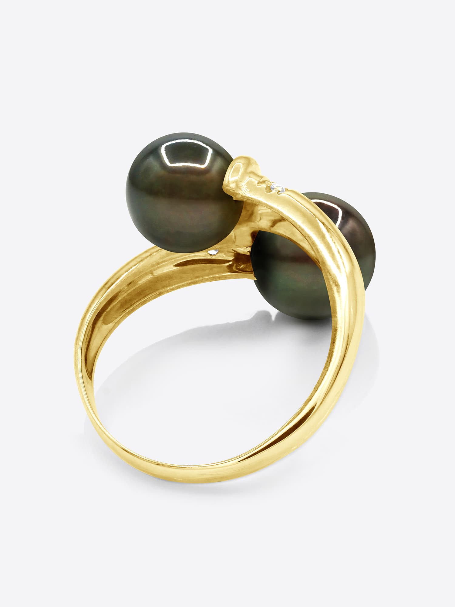 Bague Toi & Moi Véritables Perles de Tahiti Rondes 8-9 mm Diamants 0.06 ct — Or Jaune 375 Millièmes 5