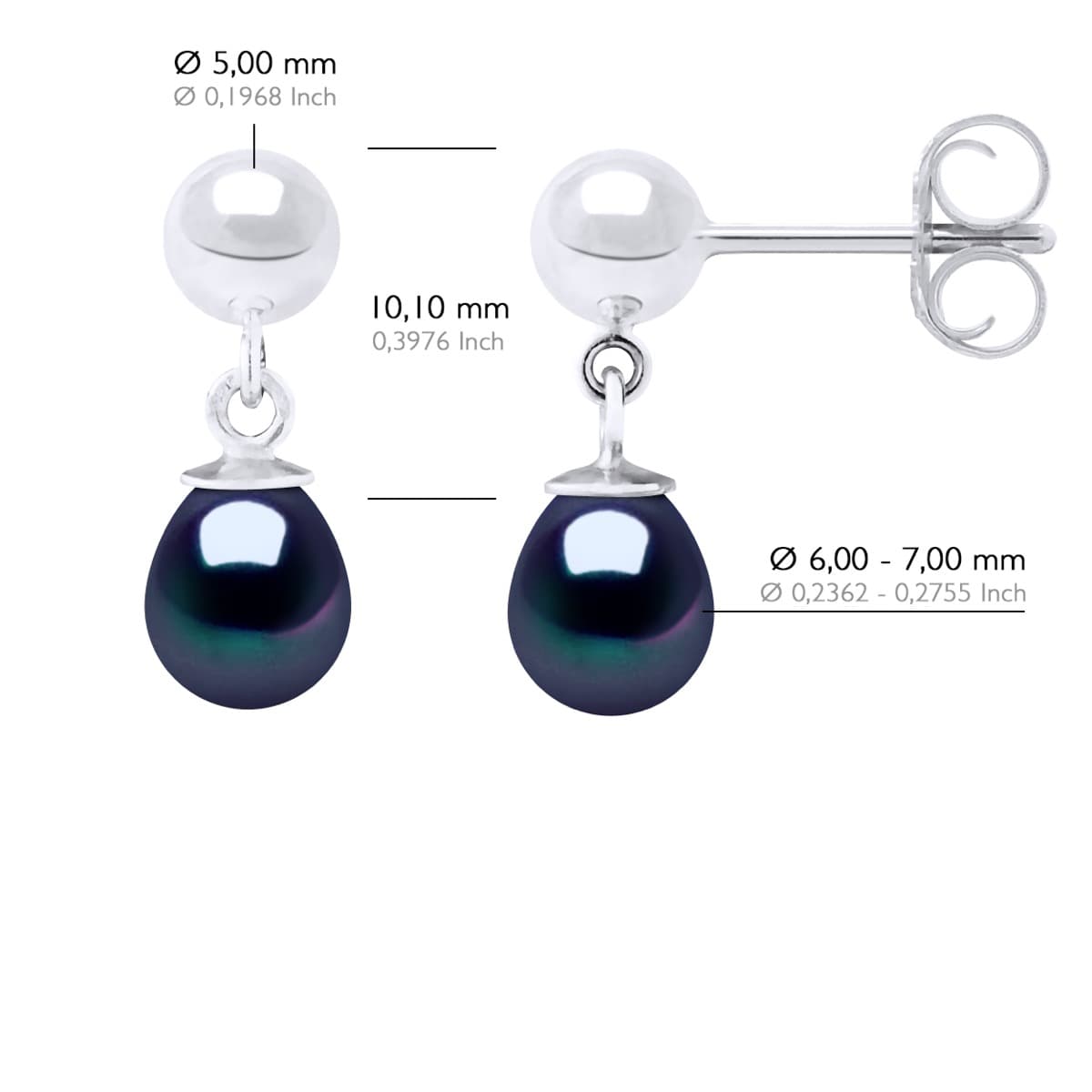 Boucles d'Oreilles Véritables Perles d'Eau Douce Poires 6-7 mm — Argent 925 Millièmes 2