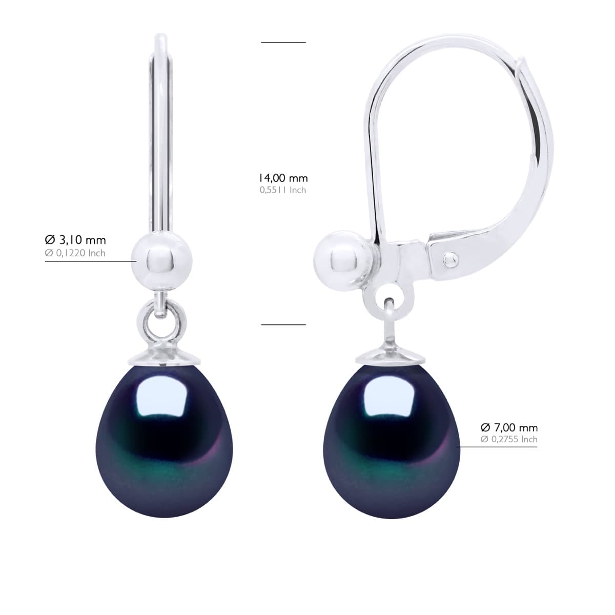 Boucles d'Oreilles Véritables Perles d'Eau Douce Poires 7-8 mm — Argent 925 Millièmes 2