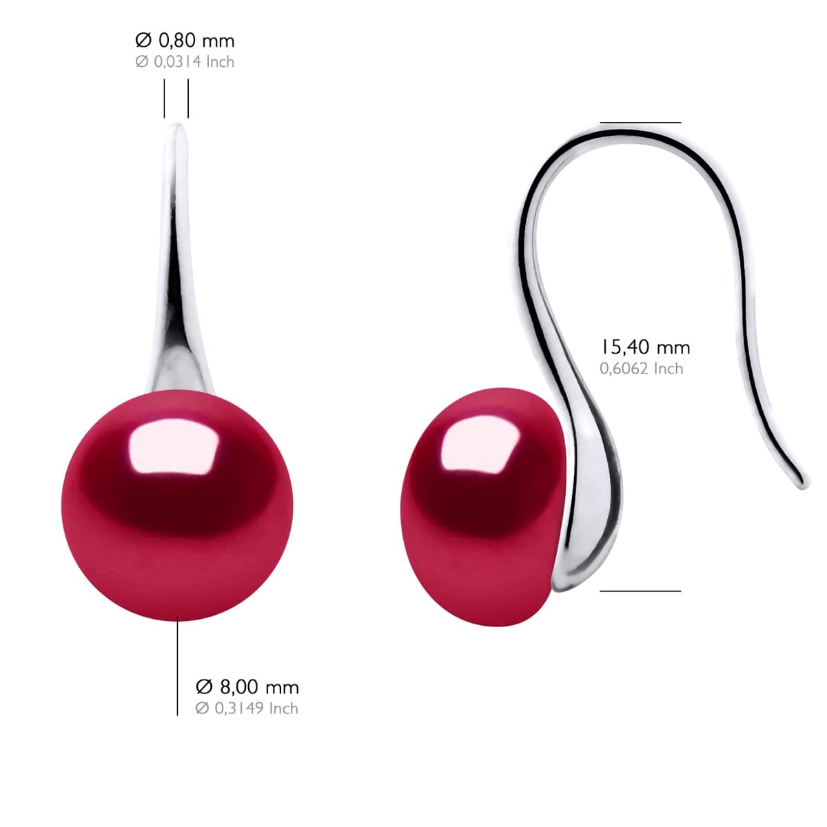Boucles d'Oreilles Véritables Perles d'Eau Douce Bouton 9-10 mm — Argent 925 Millièmes Rhodié 2