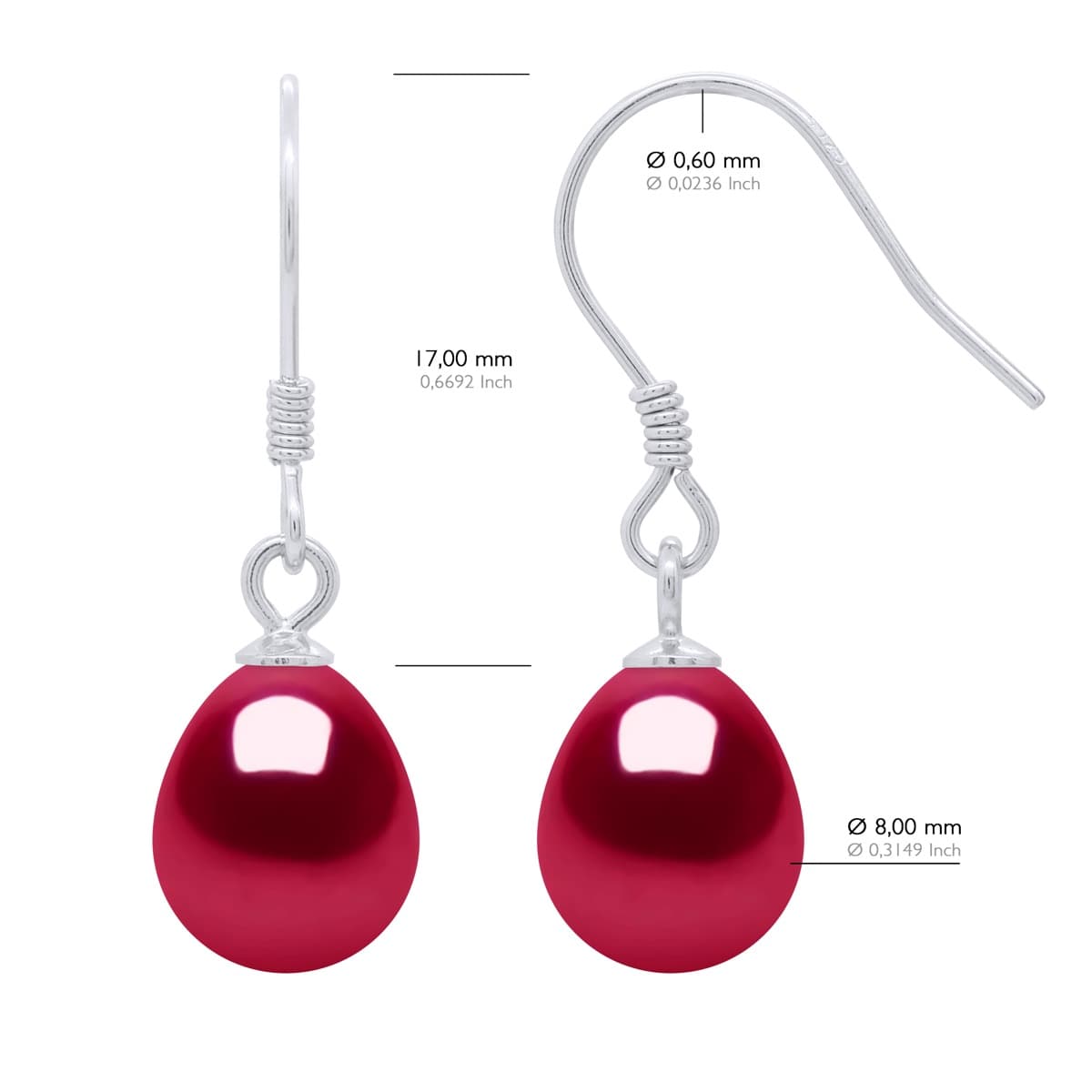 Boucles d'Oreilles Véritables Perles d'Eau Douce Poires 8-9 mm — Argent 925 Millièmes Rhodié 2