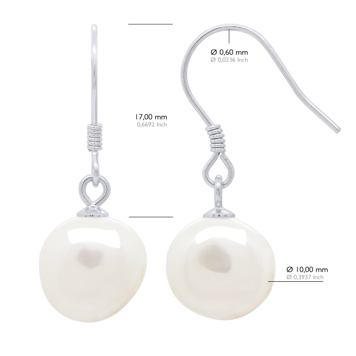 Boucles d'Oreilles Véritables Perles d'Eau Douce Baroques 10-11 mm — Argent 925 Millièmes 2