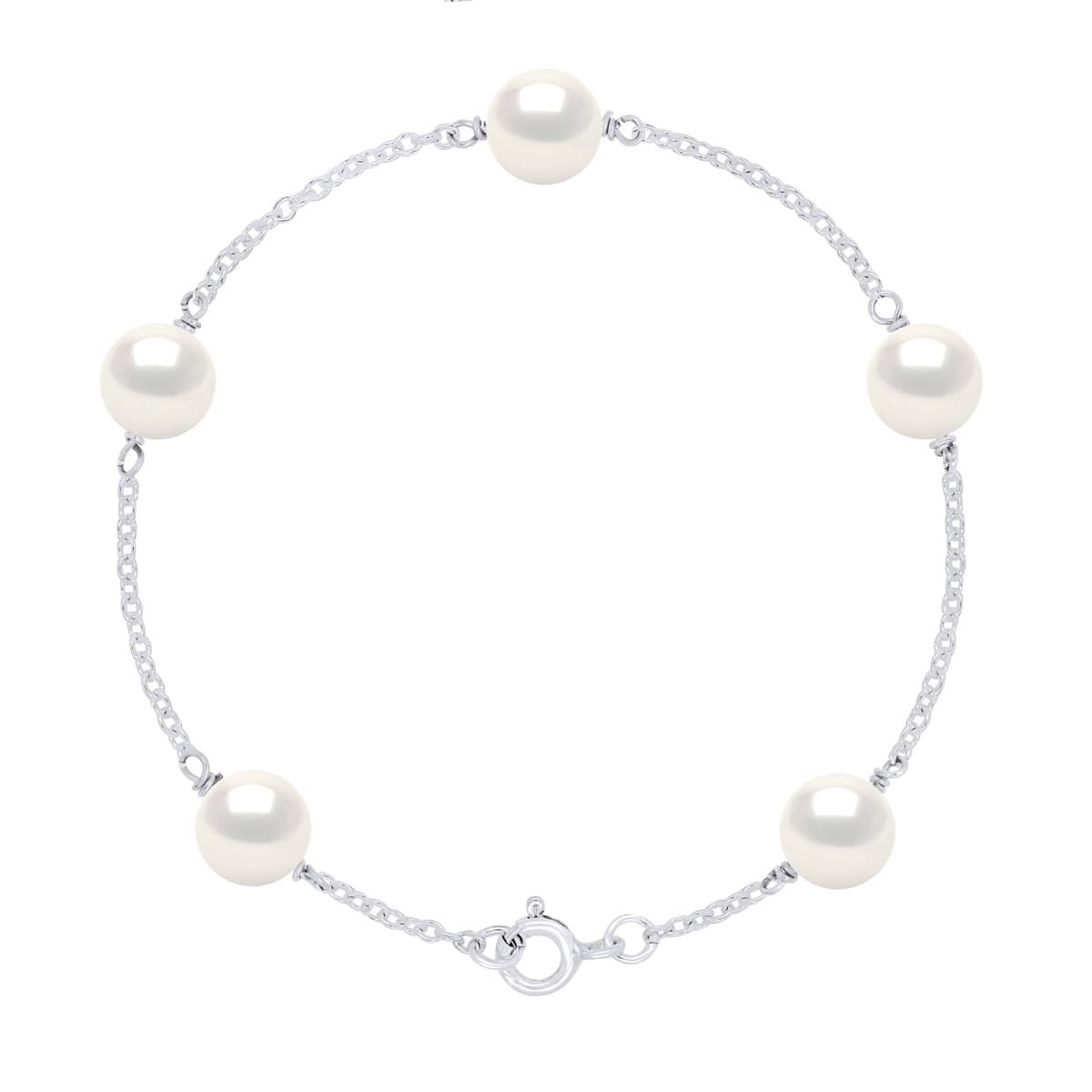 Bracelet Maille Forçat Véritables Perles d'Eau Douce 8-9 mm — Argent 925 Millièmes Rhodié — 18 cm 1