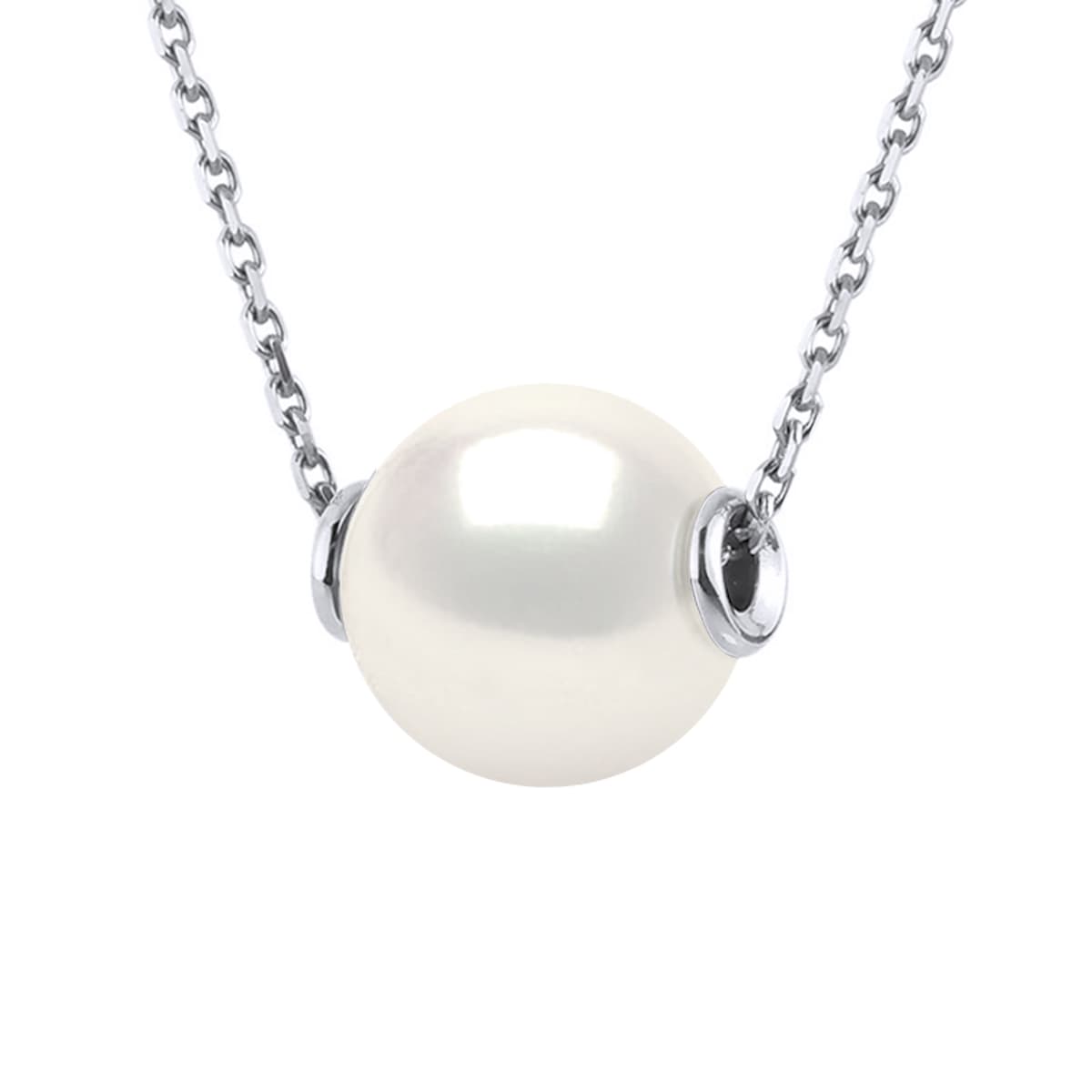 Collier Maille Forçat Véritable Perle d'Eau Douce 10-11 mm — Argent 925 Millièmes Rhodié — 42 cm 1