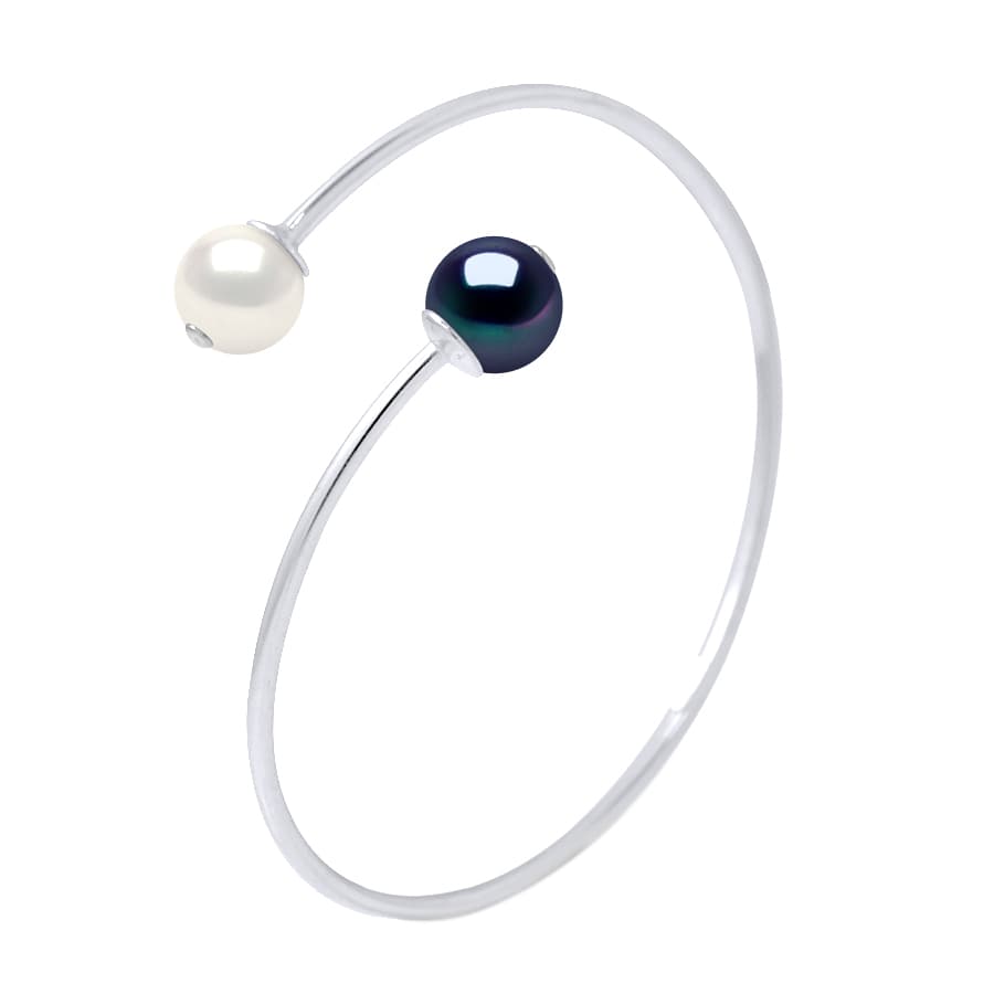 Bracelet Jonc Perles d'Eau Douce Rondes 9-10 mm — Argent 925 Millièmes — 20 cm 1