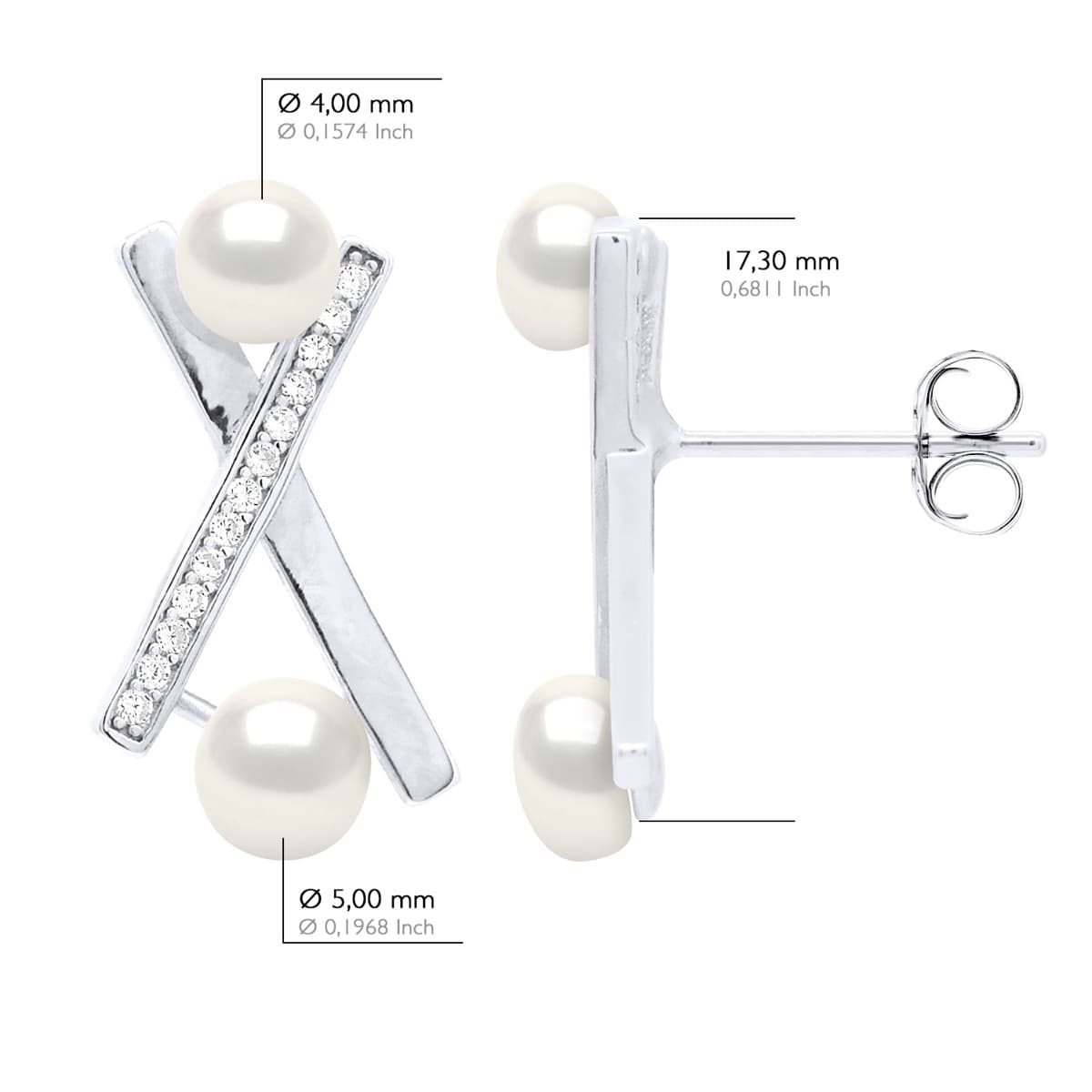 Boucles d'Oreilles Véritable Perle d'Eau Douce Bouton 4-5 mm — Argent 925 Millièmes Rhodié 2