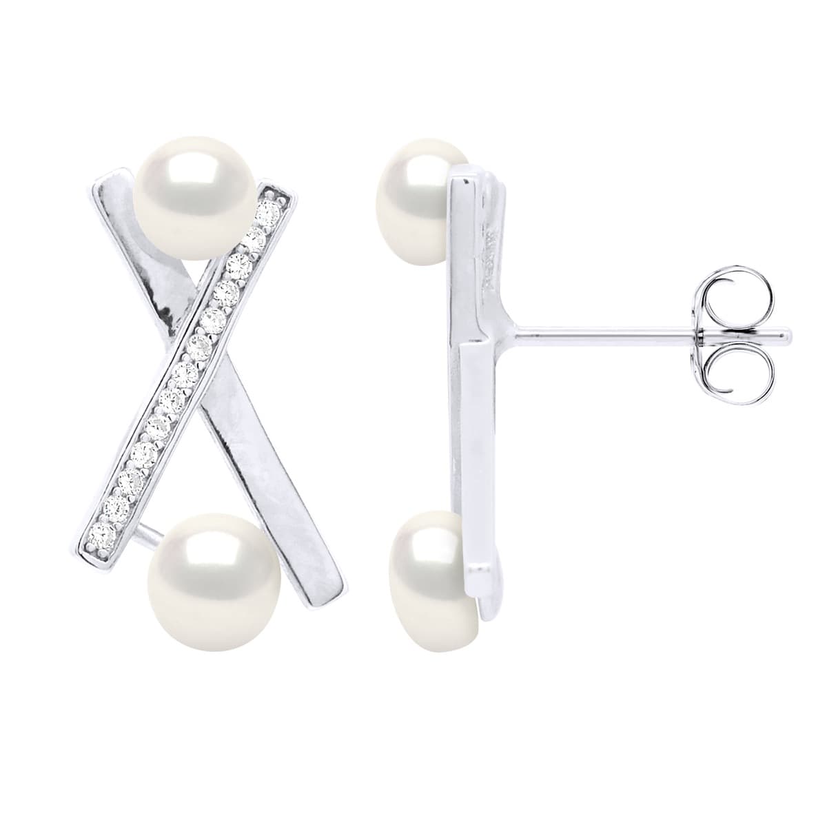 Boucles d'Oreilles Véritable Perle d'Eau Douce Bouton 4-5 mm — Argent 925 Millièmes Rhodié 5