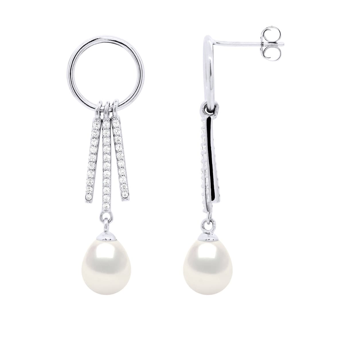 Boucles d'Oreilles Véritable Perle d'Eau Douce Poire 7-8 mm — Argent 925 Millièmes Rhodié 3