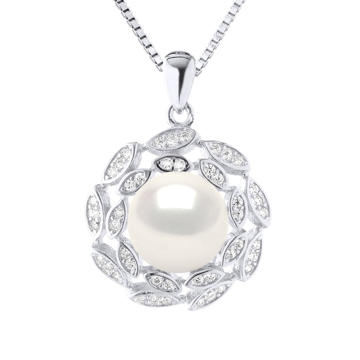 Collier Maille Forçat Véritable Perle d'Eau Douce Bouton — Argent 925 Millièmes Rhodié — 42 cm 1