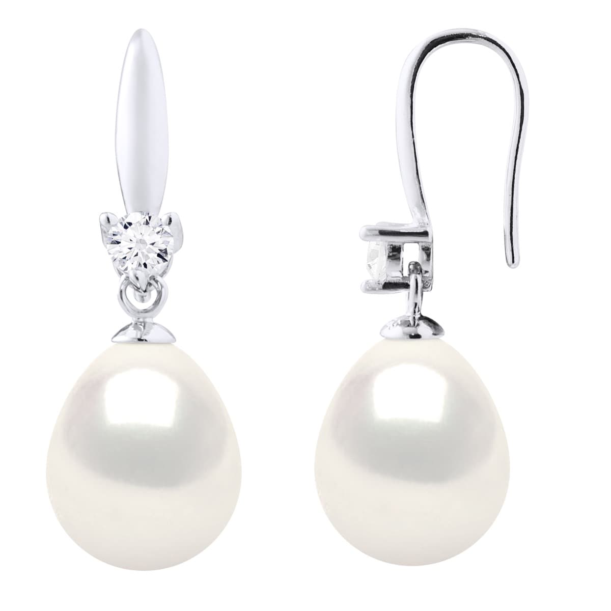Boucles d'Oreilles Véritables Perles d'Eau Douce Poires 9-10 mm — Argent 925 Millièmes 4