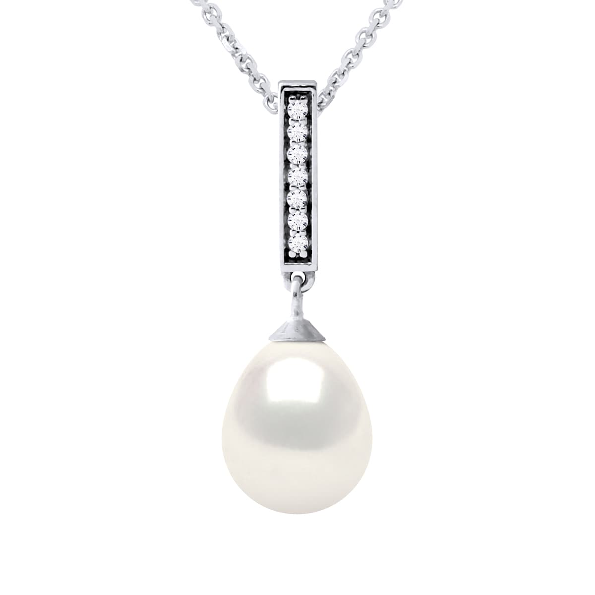 Collier Maille Forçat Véritable Perle d'Eau Douce Poire 8-9 mm — Argent 925 Millièmes Rhodié — 42 cm 1