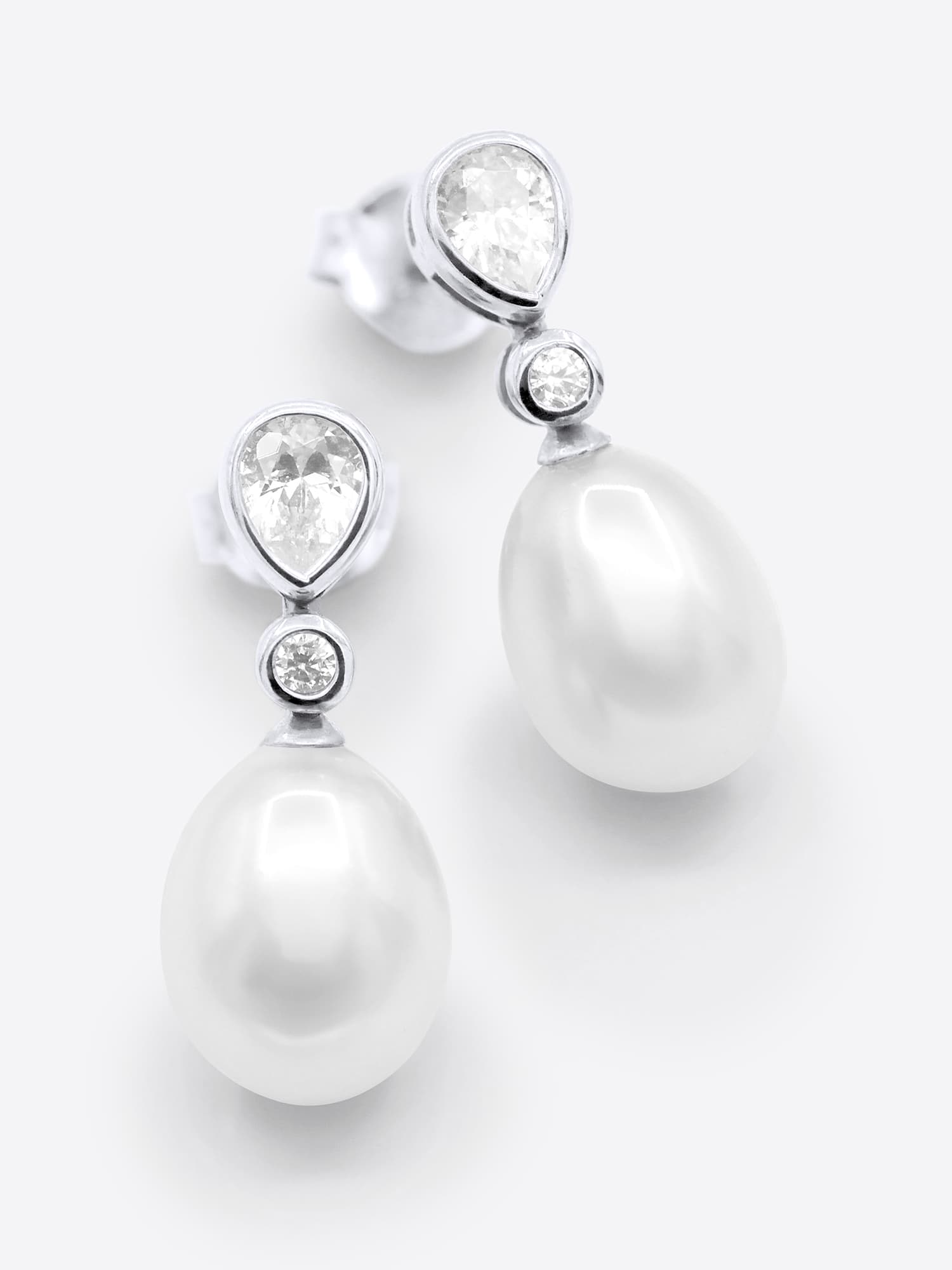 Boucles d'Oreilles Véritables Perles d'Eau Douce Poires 7-8 mm — Argent 925 Millièmes 1