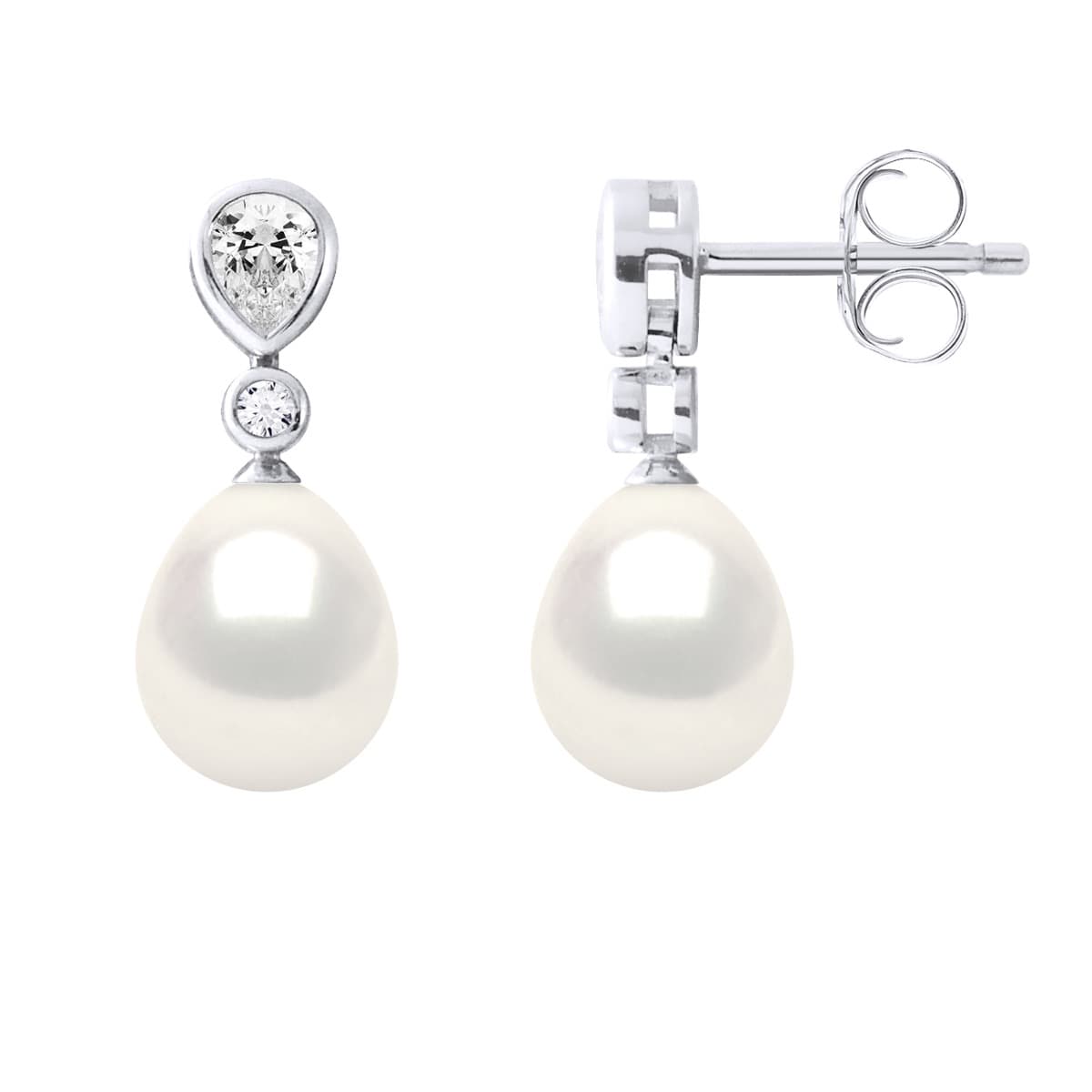 Boucles d'Oreilles Véritables Perles d'Eau Douce Poires 7-8 mm — Argent 925 Millièmes 2