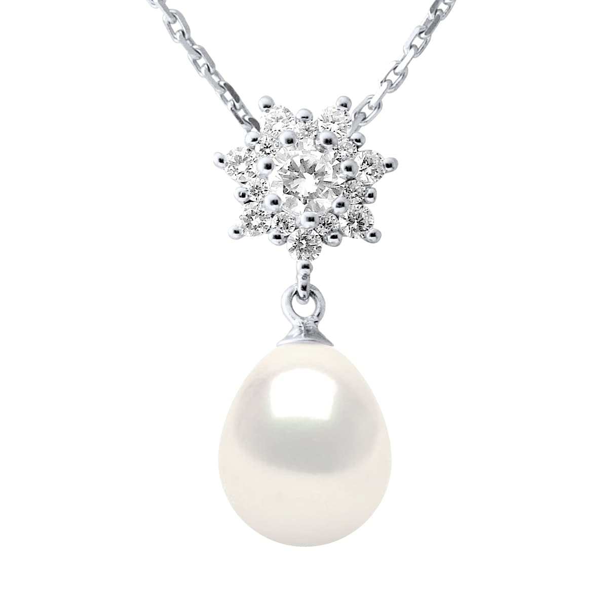 Collier Maille Forçat Véritable Perle d'Eau Douce 9-10 mm — Argent 925 Millièmes Rhodié — 42 cm 1