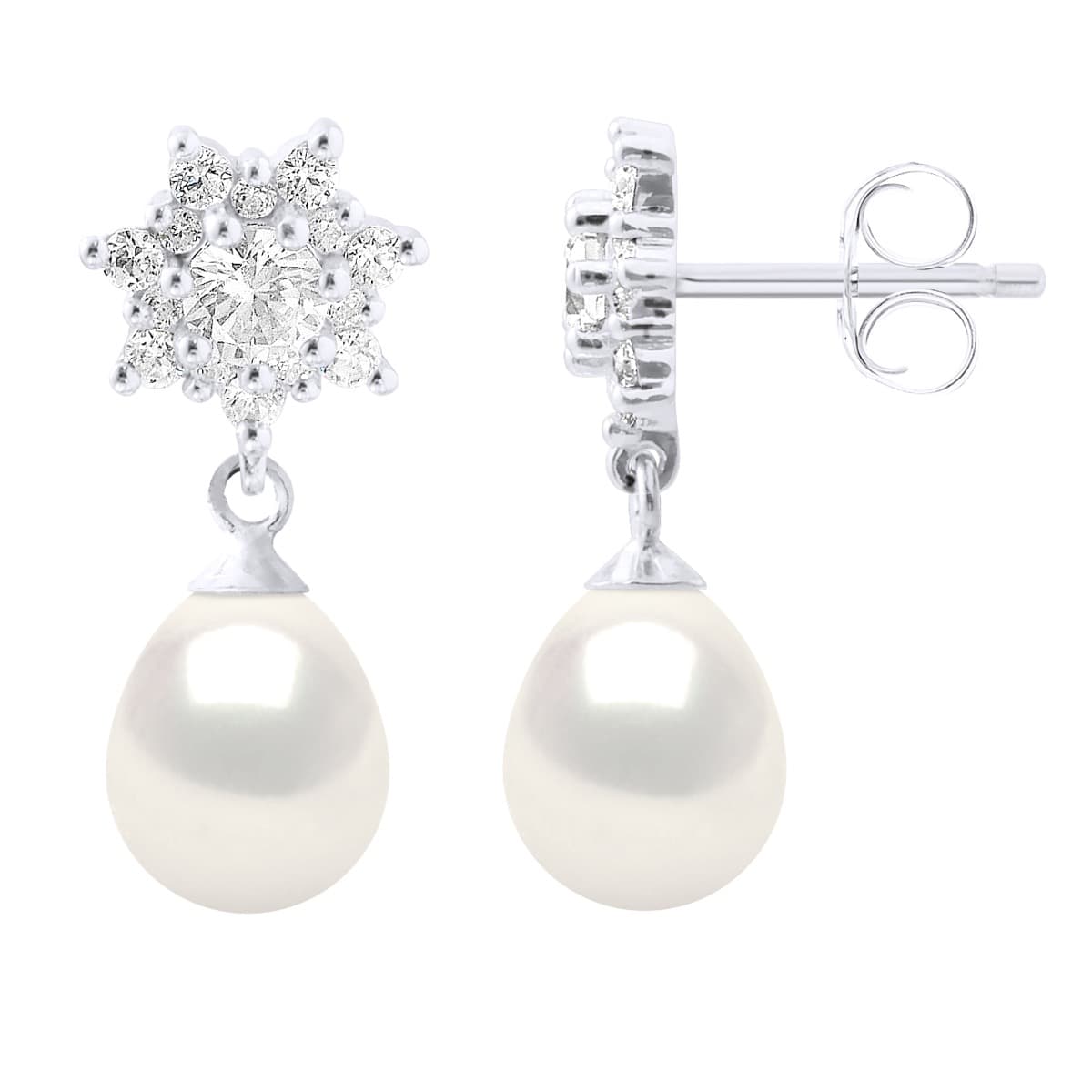 Boucles d'Oreilles Véritables Perles d'Eau Douce Poires 7-8 mm — Argent 925 Millièmes 4