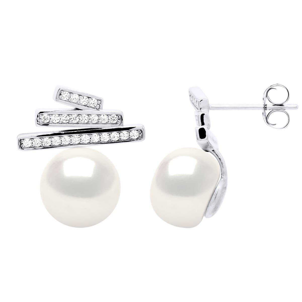 Boucles d'Oreilles Véritable Perle d'Eau Douce Bouton 9-10 mm — Argent 925 Millièmes Rhodié 3