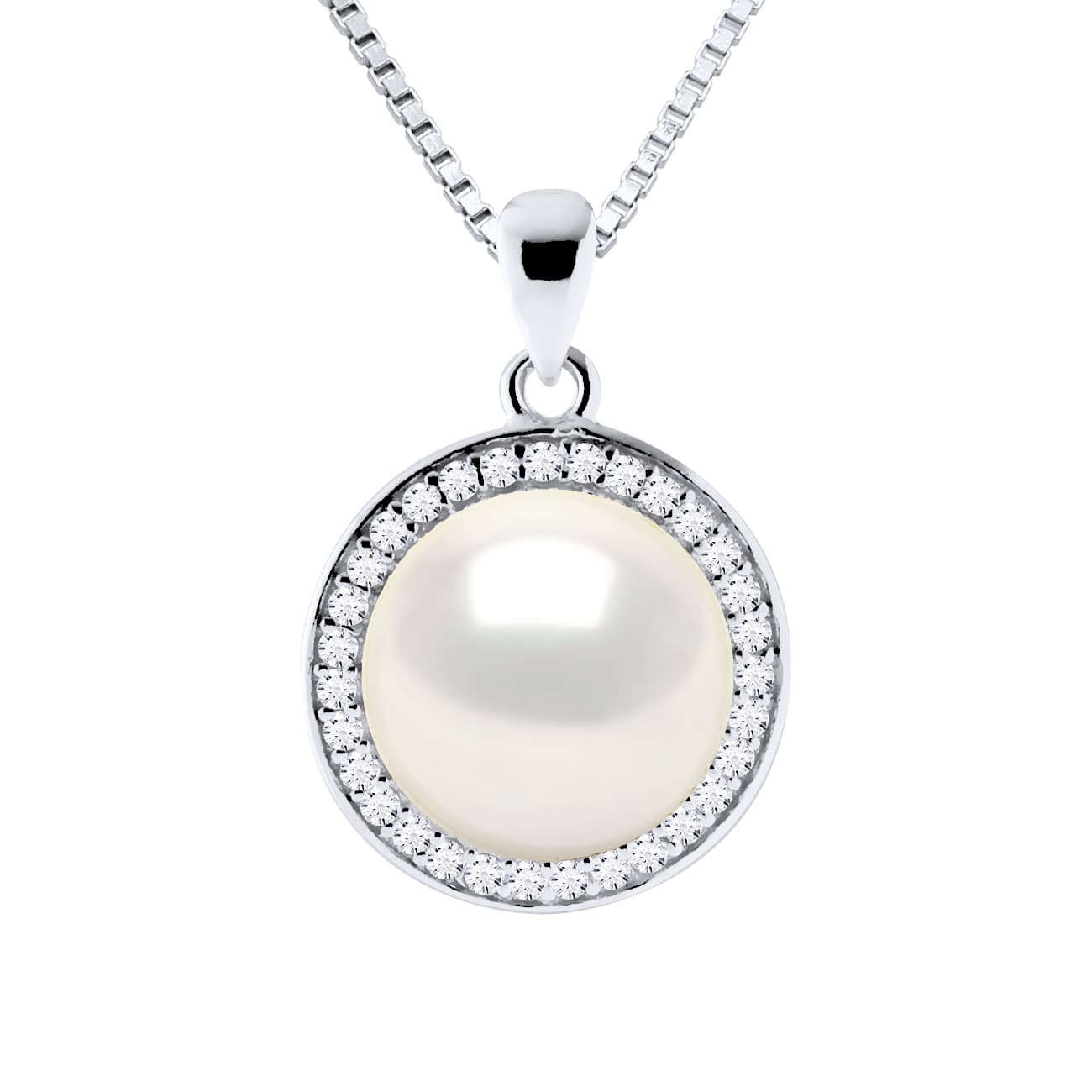 Collier Véritable Perle d'Eau Douce Bouton 10-11 mm — Argent 925 Millièmes Rhodié — 1.5 cm 1