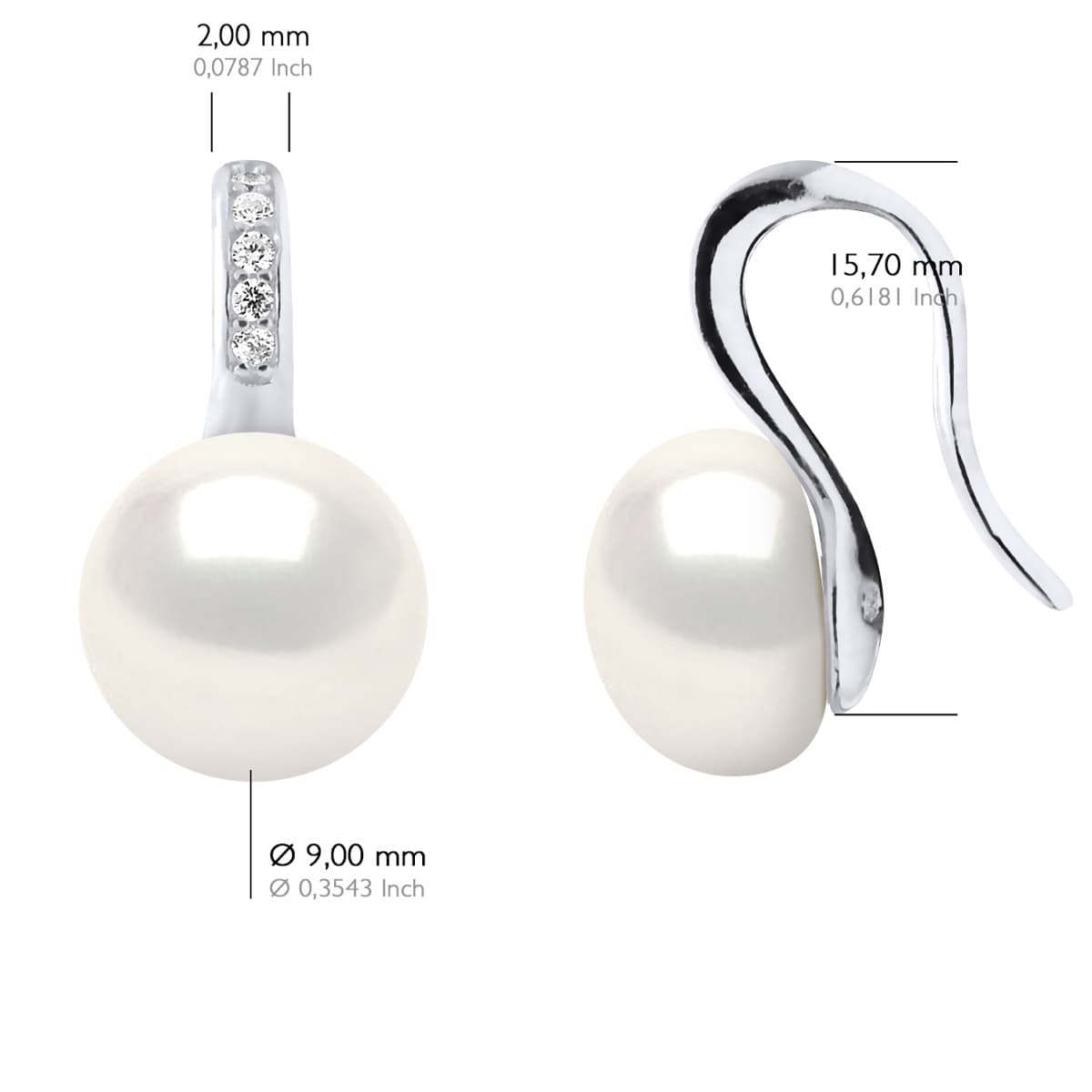 Boucles d'Oreilles Véritables Perles d'Eau Douce Bouton 9-10 mm — Argent 925 Millièmes 3