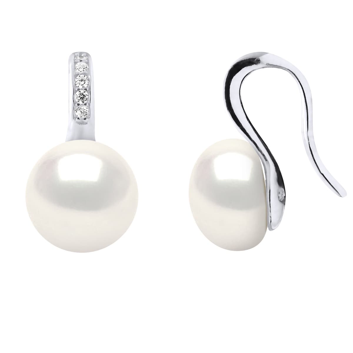Boucles d'Oreilles Véritables Perles d'Eau Douce Bouton 9-10 mm — Argent 925 Millièmes 4