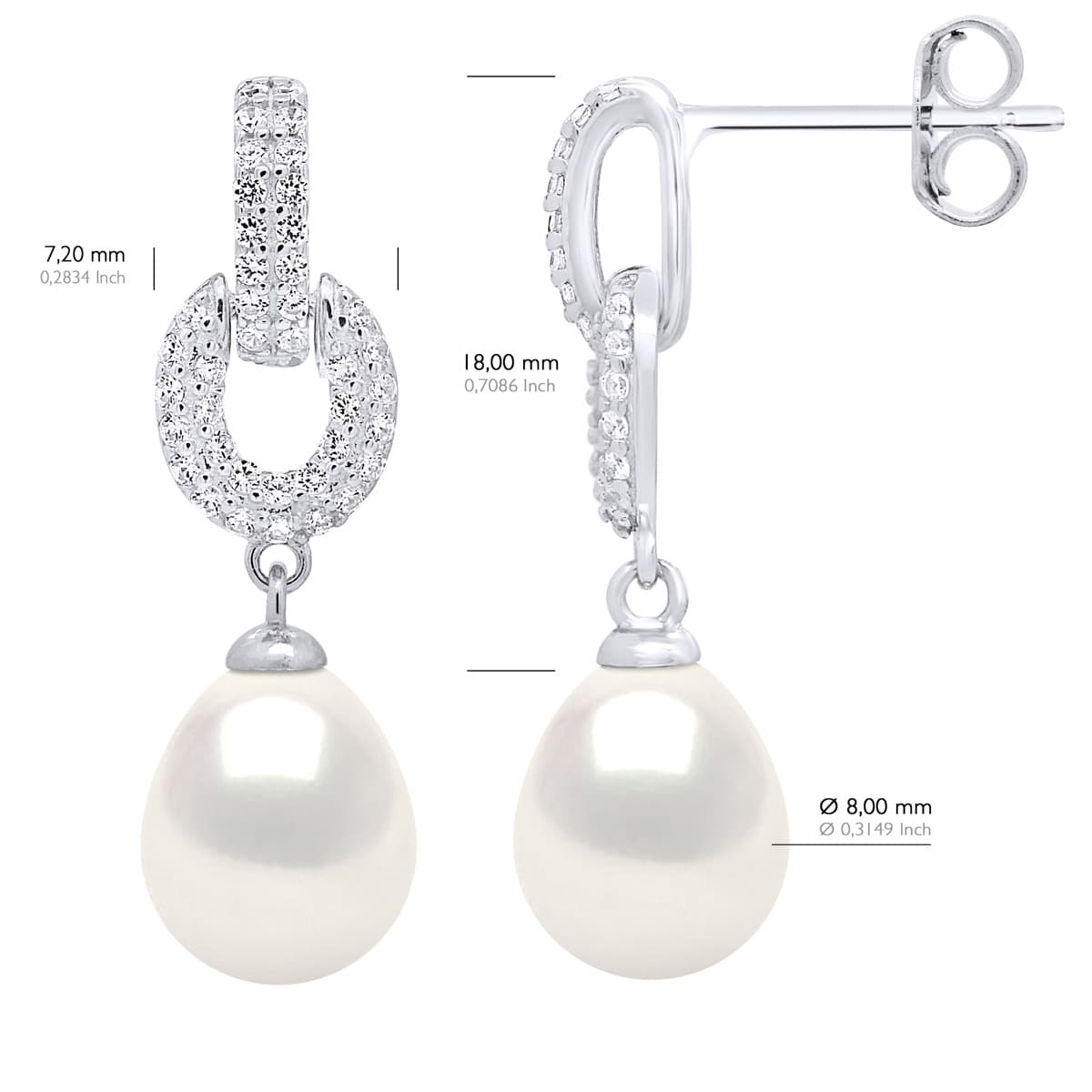 Boucles d'Oreilles Véritables Perles d'Eau Douce Poires 8-9 mm — Argent 925 Millièmes Rhodié 3