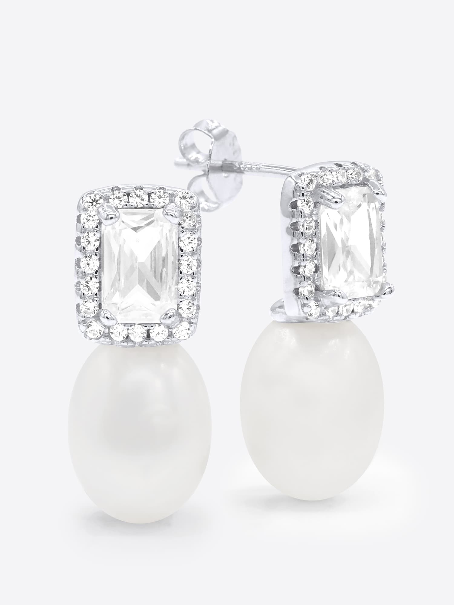 Boucles d'Oreilles Véritables Perles d'Eau Douce Poires 8-9 mm — Argent 925 Millièmes Rhodié 1