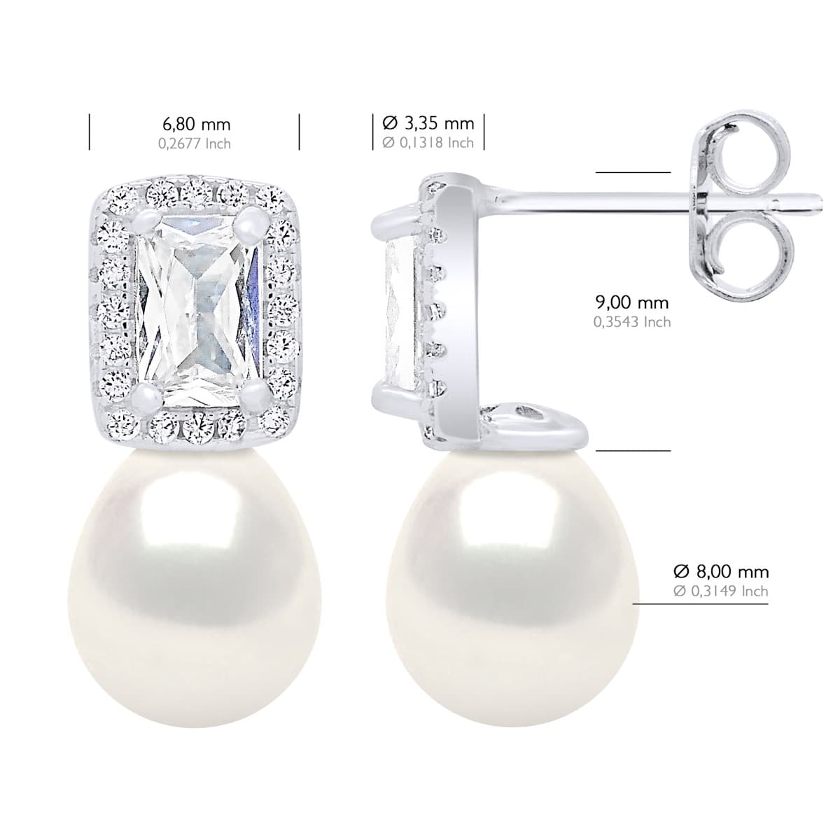 Boucles d'Oreilles Véritables Perles d'Eau Douce Poires 8-9 mm — Argent 925 Millièmes Rhodié 2