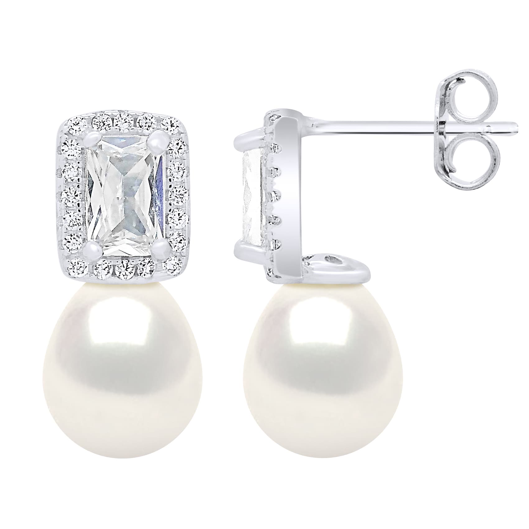 Boucles d'Oreilles Véritables Perles d'Eau Douce Poires 8-9 mm — Argent 925 Millièmes Rhodié 4