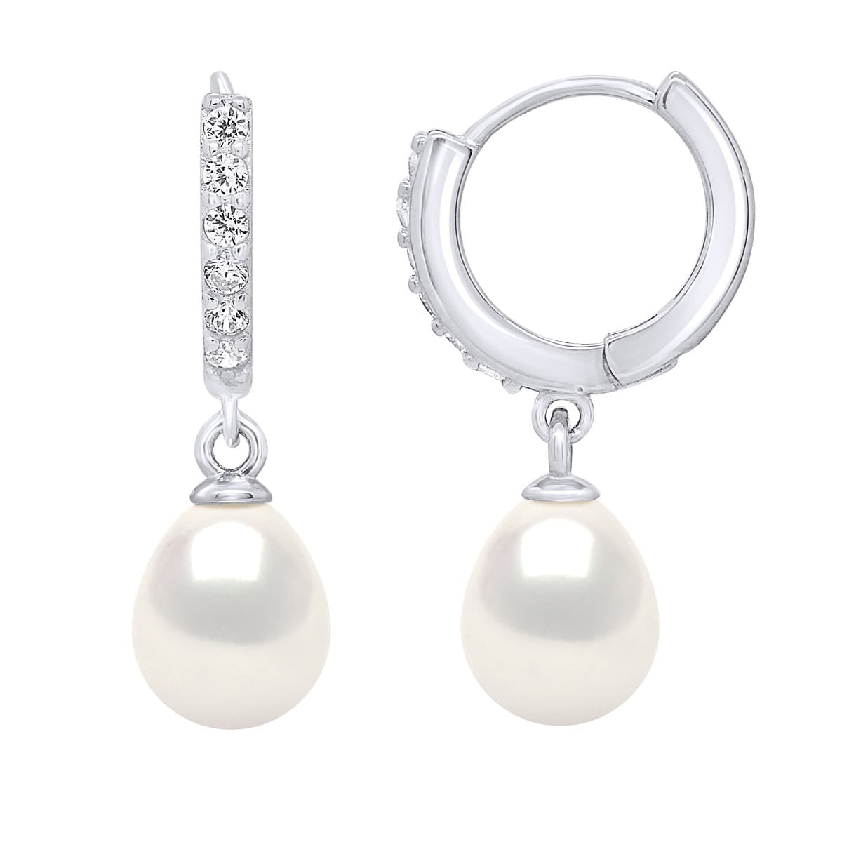 Boucles d'Oreilles Véritables Perles d'Eau Douce Poires 8-9 mm — Argent 925 Millièmes Rhodié 3