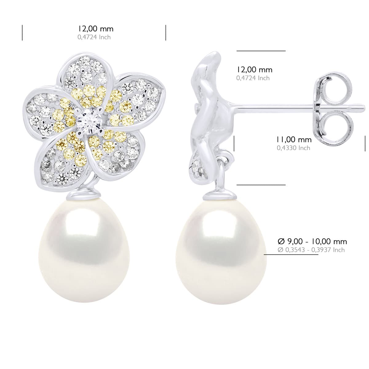 Boucles d'Oreilles Véritables Perles d'Eau Douce Poires 9-10 mm — Argent 925 Millièmes 2