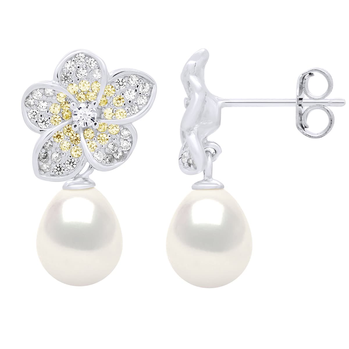 Boucles d'Oreilles Véritables Perles d'Eau Douce Poires 9-10 mm — Argent 925 Millièmes 3