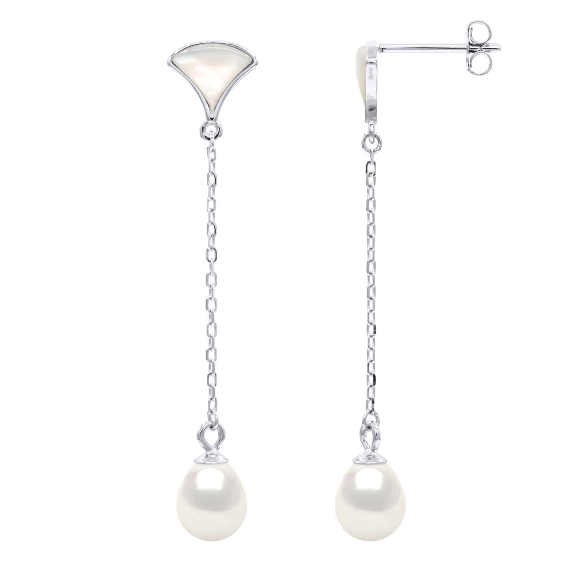 Boucles d'Oreilles Maille Forçat Perles d'Eau Douce Ovales 6-7 mm — Argent 925 Millièmes Rhodié 1