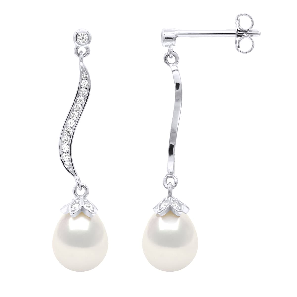 Boucles d'Oreilles Véritable Perle d'Eau Douce Ovales 7-8 mm — Argent 925 Millièmes Rhodié 1