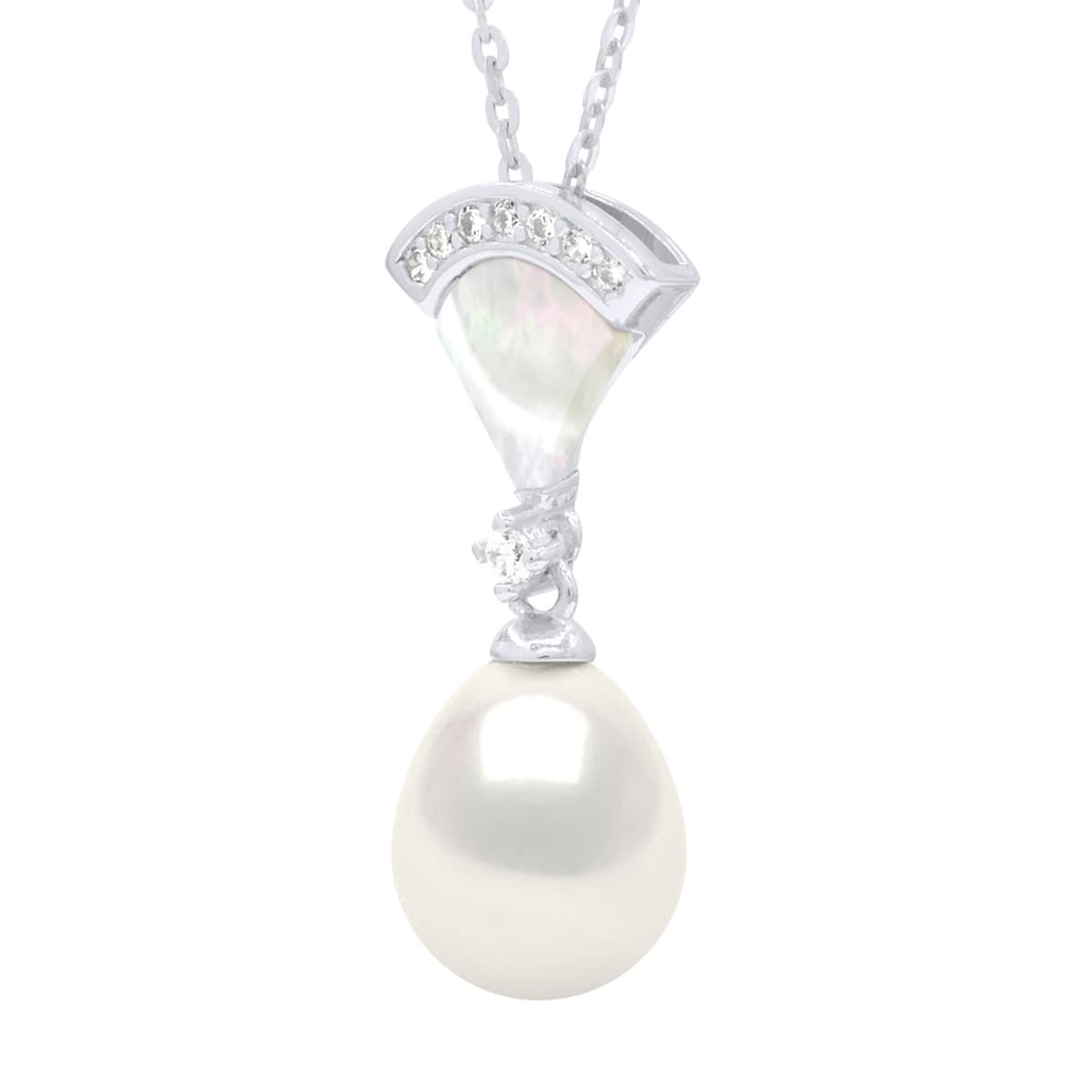 Collier Maille Forçat Véritable Perle d'Eau Douce 8-9 mm — Argent 925 Millièmes Rhodié — 42 cm 1