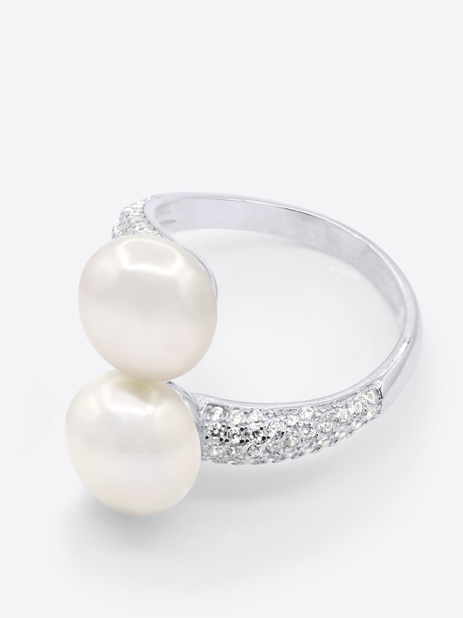 Bague Toi & Moi Véritables Perles d'Eau Douce Rondes 8-9 mm — Argent 925 Millièmes Rhodié 1