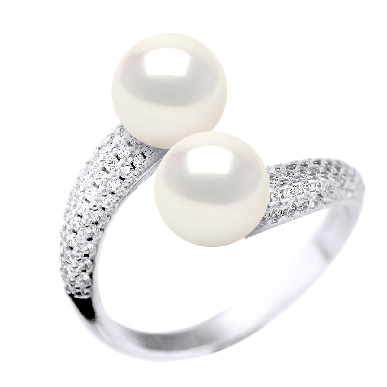 Bague Toi & Moi Véritables Perles d'Eau Douce Rondes 8-9 mm — Argent 925 Millièmes Rhodié 4