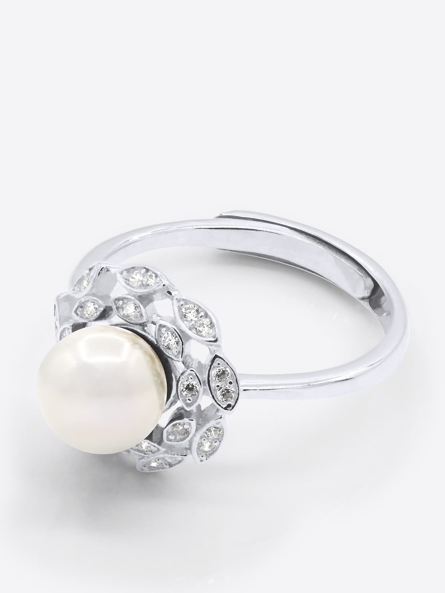 Bague Jonc Véritable Perle d'Eau Douce Ronde 7-8 mm — Argent 925 Millièmes Rhodié 1