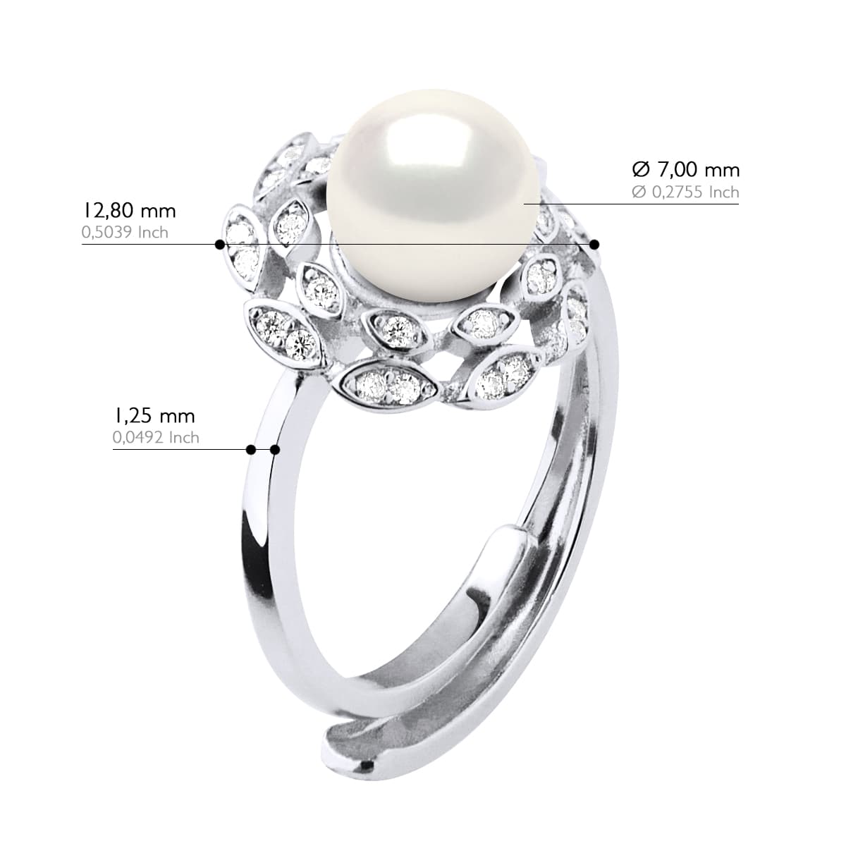 Bague Jonc Véritable Perle d'Eau Douce Ronde 7-8 mm — Argent 925 Millièmes Rhodié 2