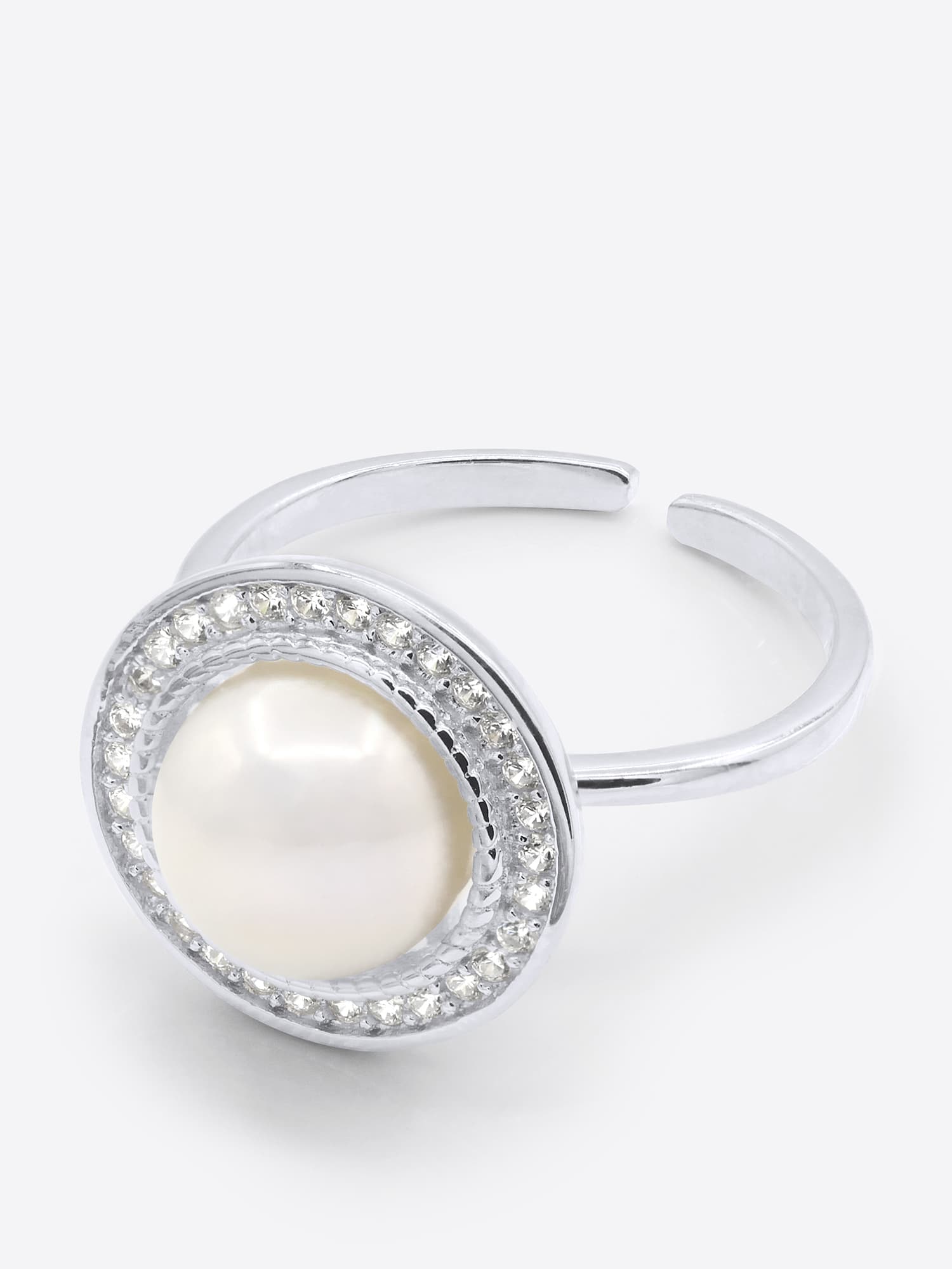 Bague Véritable Perle d'Eau Douce Bouton — Argent 925 Millièmes Rhodié 1