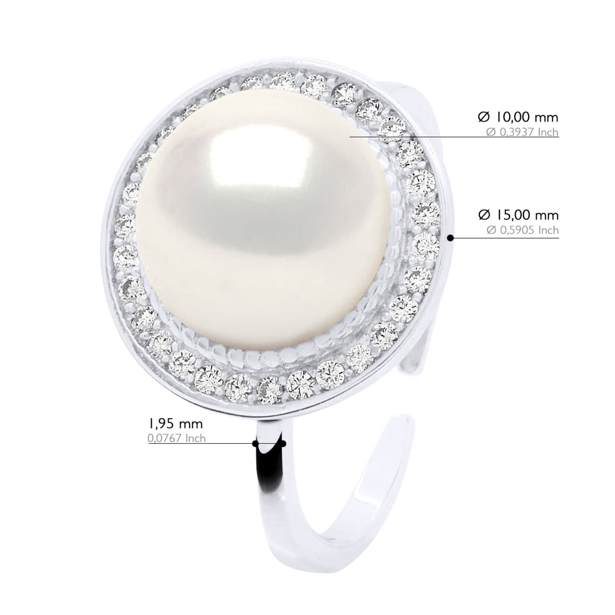 Bague Véritable Perle d'Eau Douce Bouton — Argent 925 Millièmes Rhodié 2